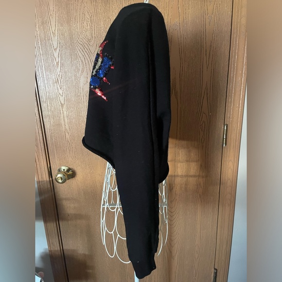 Forever21 Sequin Sparkle “BAM” Comic Style Pop Cropped Long Sleeve Crew Neck - Picture 3 of 11